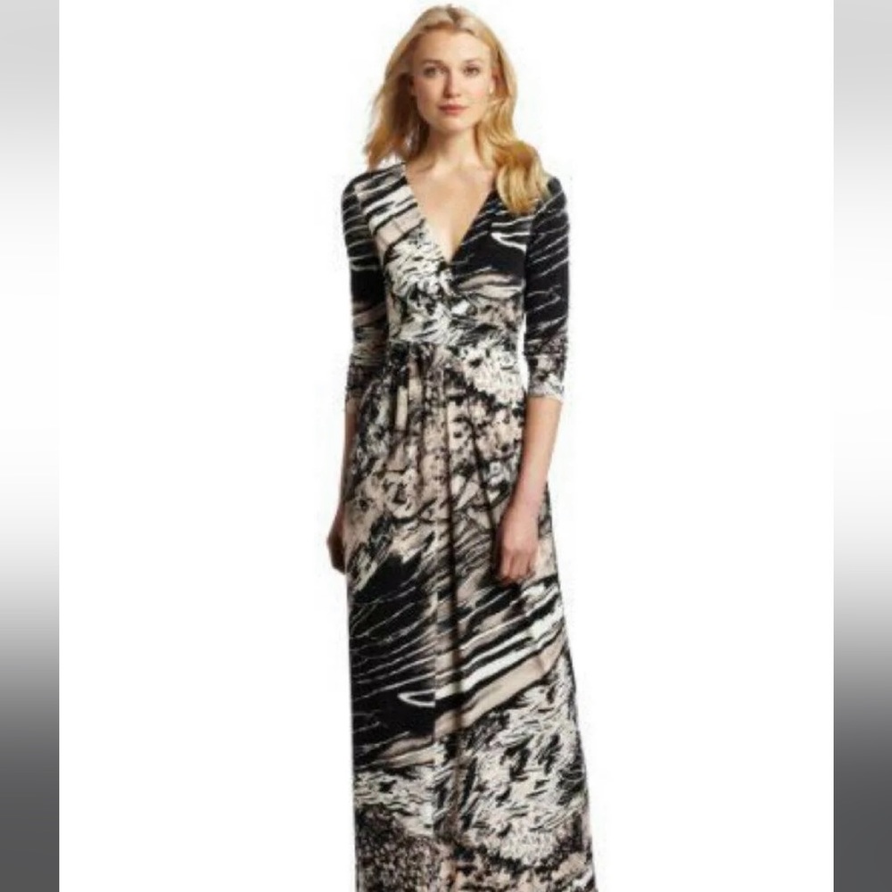 BCBG Maxi printed wrap waist long sleeve dress pearl